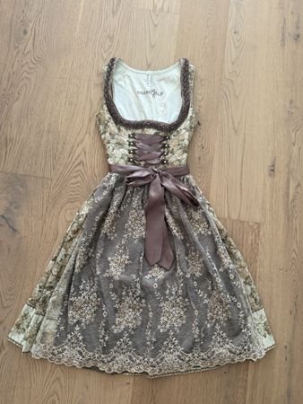 Dirndl beige braun grün mit Spitze neuwertig