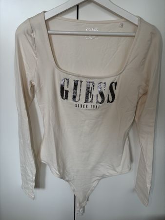 Guess Body Langarm beige Schrift Glitzer Grösse M