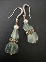 Silber Ohrringe mit Aquamarin und Perle 925