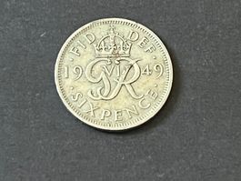 1949 Sixpence George VI Silber