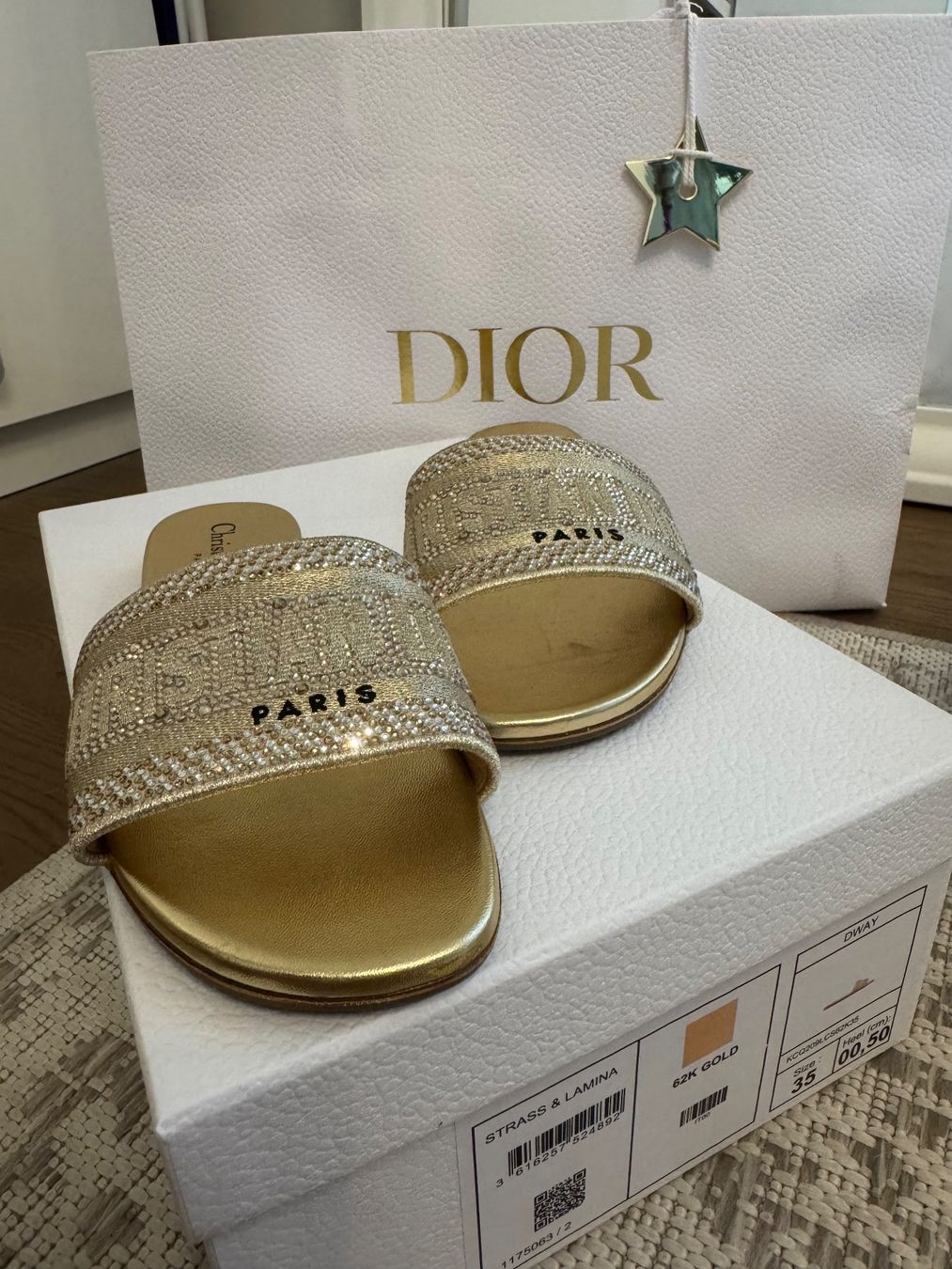 Dior Damenschuhe: Dior DWay Gold Strass Grösse 35 neu – Neu und originalverpackt aus Zürich von fiby90