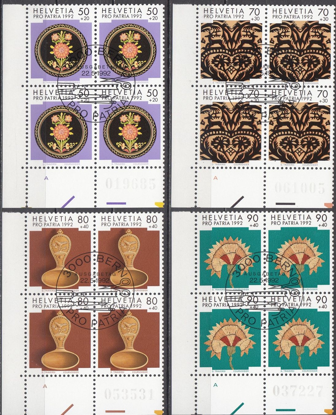 Alle Briefmarken: SBK B235 -B238 im 4er-Block mit ET – Gebraucht aus Bürglen TG von StampGraf