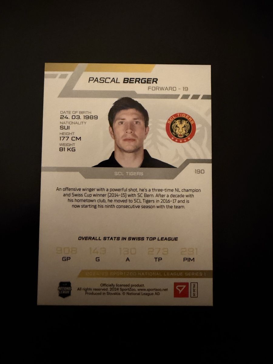Sportzoo Carte collezionabili: Pascal Berger - SCL Tigers - 07/20 – Nuovo e nell'imballaggio originale da Wahlen b. Laufen venduto da mber96 1