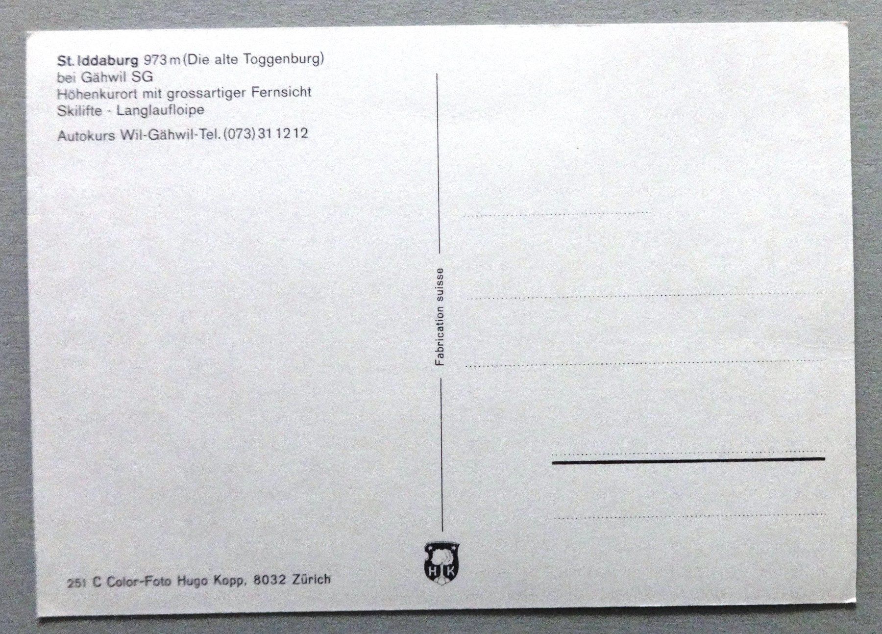 Cartoline postali: St. Iddaburg bei Gähwil SG – Usato da Fétigny venduto da Billy2miny 1