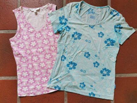 2 Stk. Sommer Top / Shirt Set mit Blumenmuster, Gr. 34 / 36