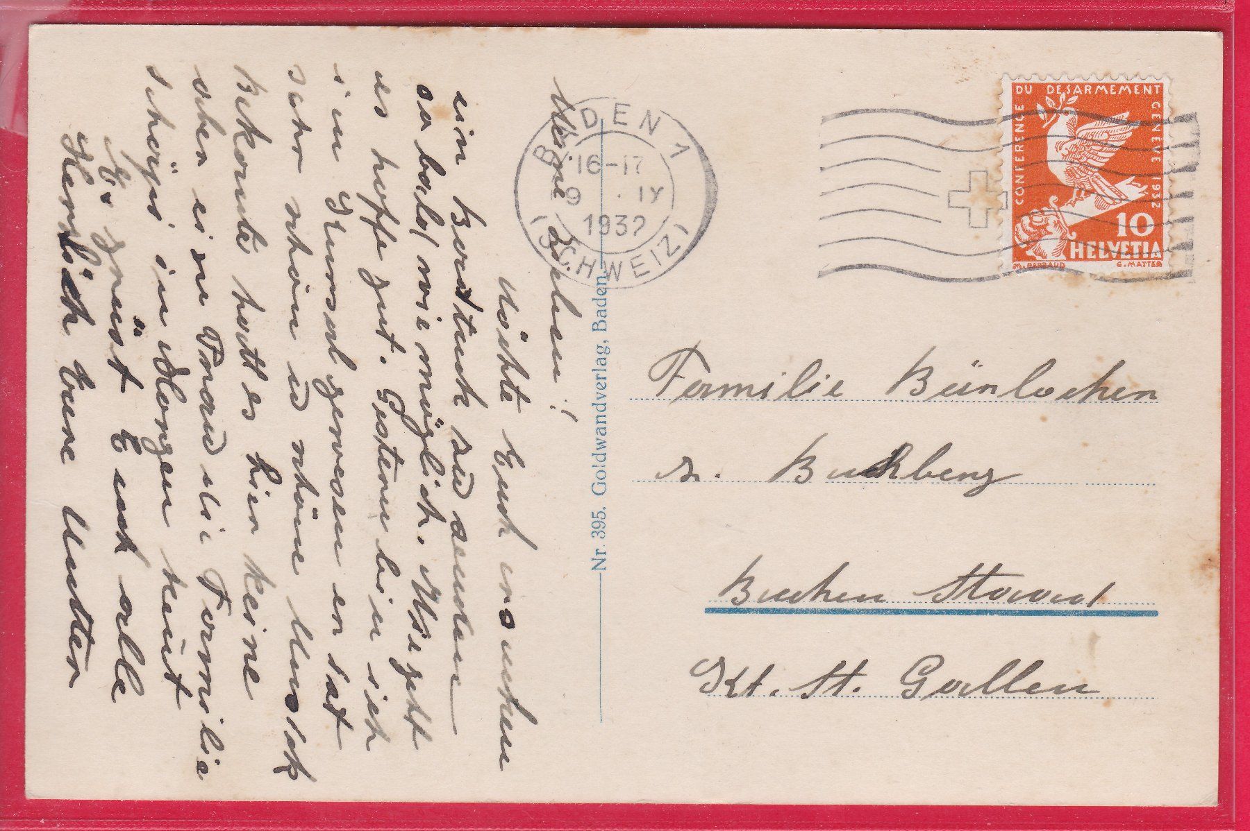 Cartoline postali: BADEN, BAD-HOTEL STERNEN, 9.9.1932 – Usato da Oberrieden venduto da Gebirgsstelze 1