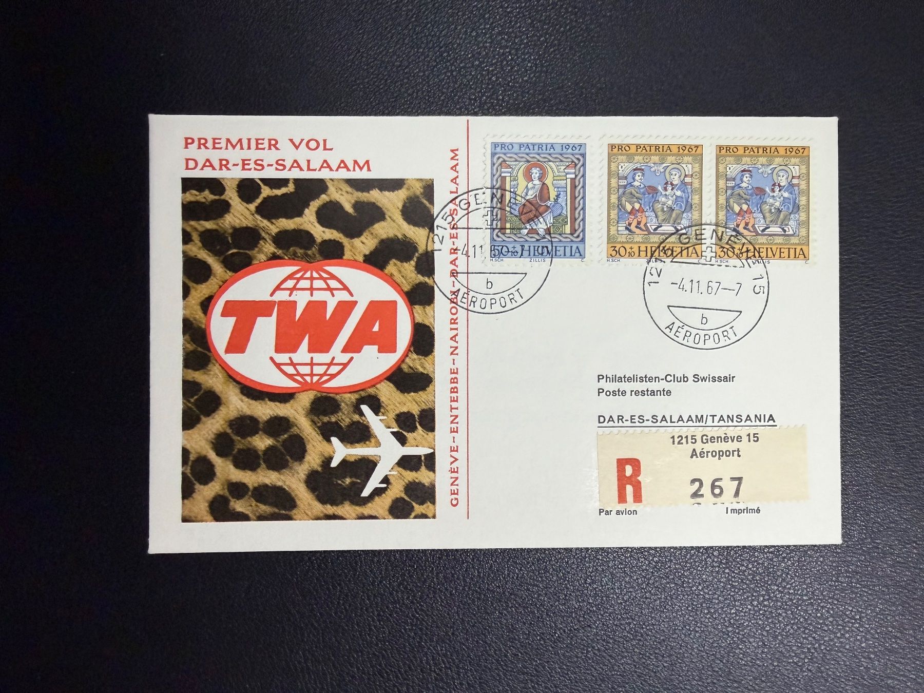 Tutti i francobolli: TWA Erstflugbrief Genf-Dar Es Salaam 1967 – Usato da oberrüti venduto da jeanmei