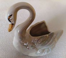 Schwan aus Porzellan mit Glasur, Vergoldet