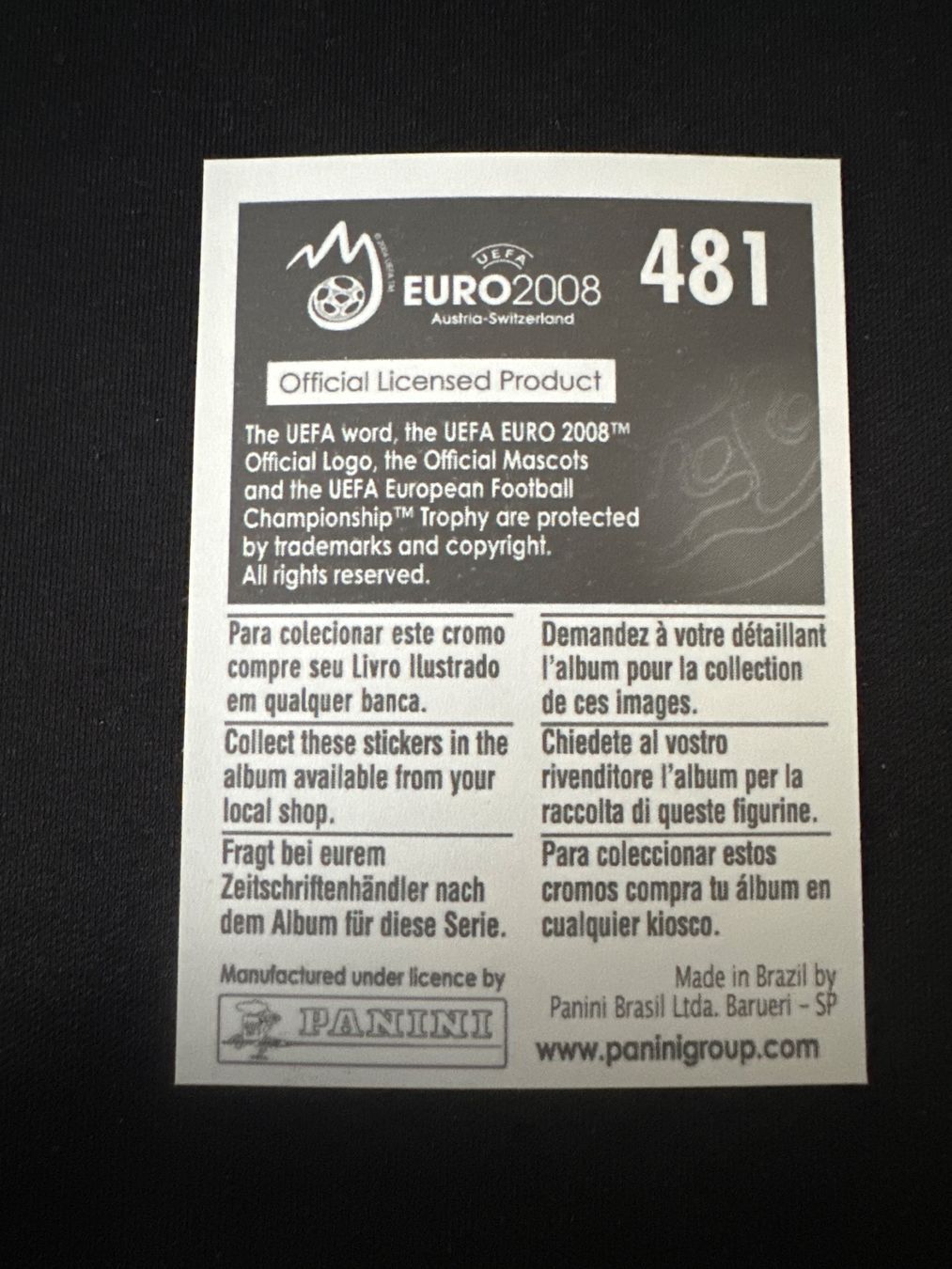 Panini Carte collezionabili: Panini UEFA EM 2008 Sticker - Nr. 481 – Usato da Sulz AG venduto da DealWerk 1