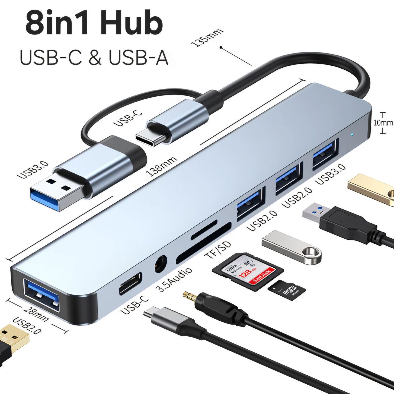 Hub & Switch: 8in1 USB-C & USB-A Hub / Digitec CHF 27.90 / Micro SD Audio – Nuovo e nell'imballaggio originale da Uster venduto da -FPS-