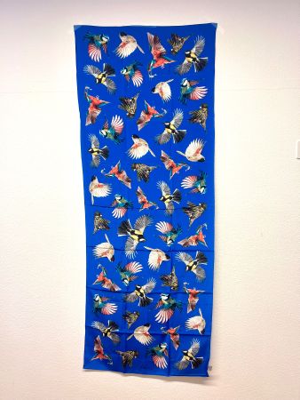 FABRIC FRONTLINE Seidenschal "Up in the Air" Vögel Blau neu