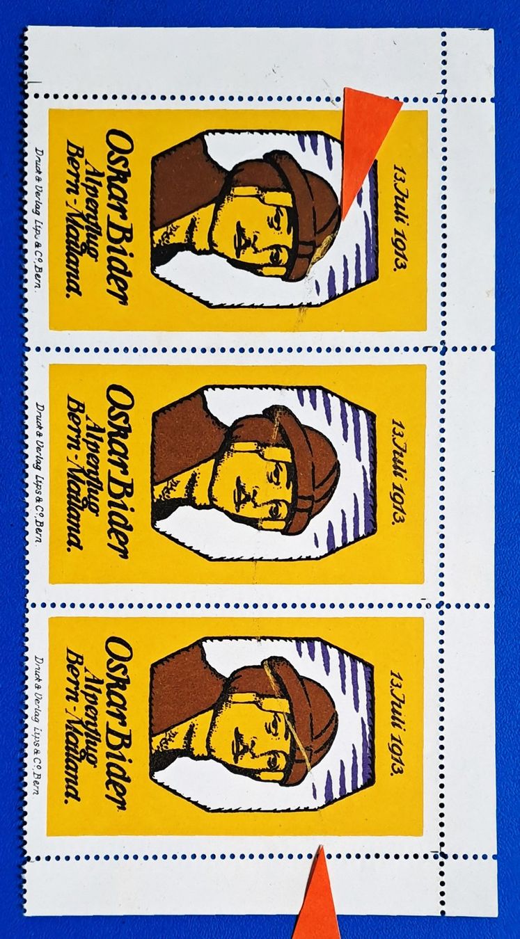 Alle Briefmarken: Alpenflug Bern-Mailand 13.7.1913 Bider-Vignette Halbbg.m.Aba – Gebraucht aus Zürich von archiphil