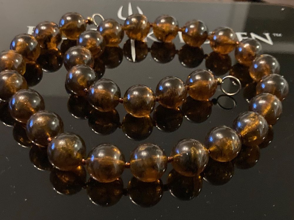 Collier Perles Vintage En Bakélite ? - Fantaisie Style Marbre - Très Bon état