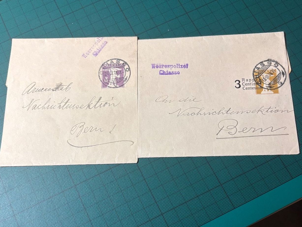 Alle Briefmarken: Streifbnd. CHIASSO  mit Stempel Heerespolizei 1918. – Gebraucht aus Utzenstorf von Rose0303