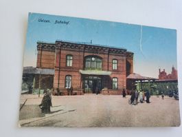 Farbige Karte Postkarte Uelzen DE Bahnhof 1919