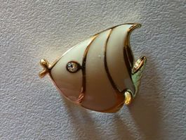 Vintage Fisch Brosche Anstecknadel mit Stein