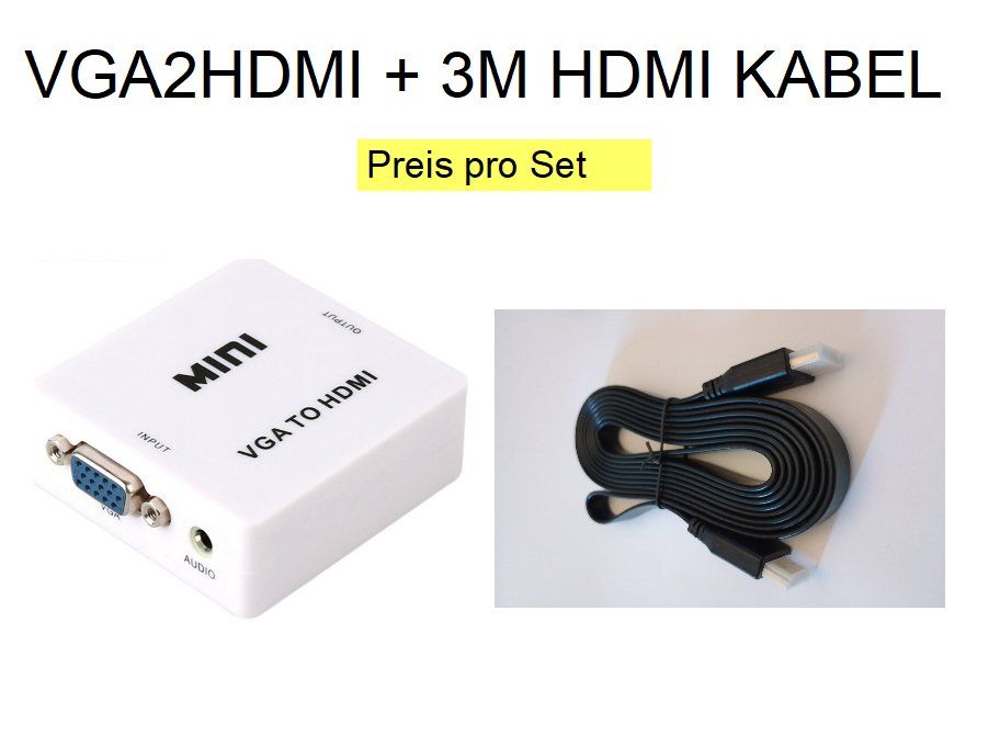 Adattatori: Mini VGA zu HDMI Adapter + 3m Kabel – Nuovo e nell'imballaggio originale da Ermatingen venduto da rik4rdo