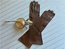 Handschuhe Damen XS lang braun feinstes Leder VINTAGE 1960s