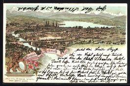 Lithographie Zürich, Totalansicht, 1897