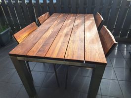Gartentisch und 6 Stühle Teak und Edelstahl
