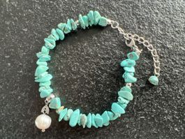 Armband echte Türkis Steine und Perle