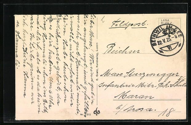 Cartoline postali: AK Beinwil am See, Teilansicht, 1925 – Usato da Berlin venduto da bartko-reher 1