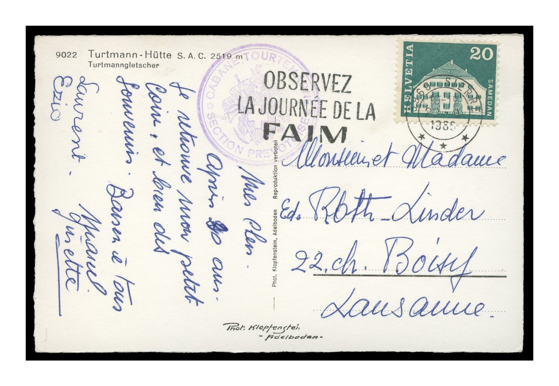 Cartoline postali: TURTMANN-HÜTTE - 1935 "Turtmanngletscher" Cachet – Usato da Onex venduto da Lagorel01 1