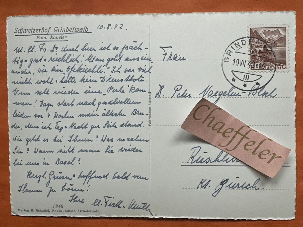 Cartoline postali: 1942 Schweizerhof Grindelwald  – Usato da Zürich venduto da Chaeffeler 1