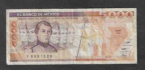 Banconote: Mexico  5.000  Pesos  1989  Gebraucht – Usato da Gordola venduto da coinsandnotes