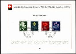 Sammelblatt Nr. 95 Pro Juventute 1947 ET BERN SBK: 250.-
