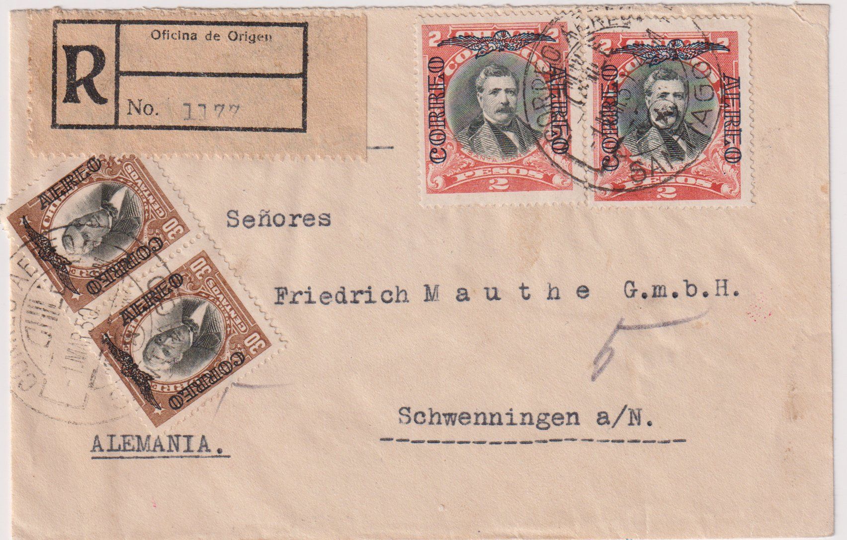 Tutti i francobolli: CHILE 1930: Flugpostbrief nach Deutschland – Usato da Eschlikon TG venduto da PhilCon