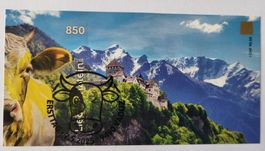 Gelbe Crypto Stamp mit ET-Stempel CHLI Liechtenstein 
