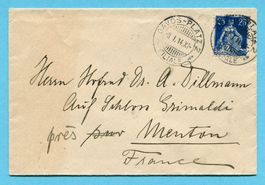 Brief Davos-Platz nach Menton 1914 - Abs Hotel d.Angleterre