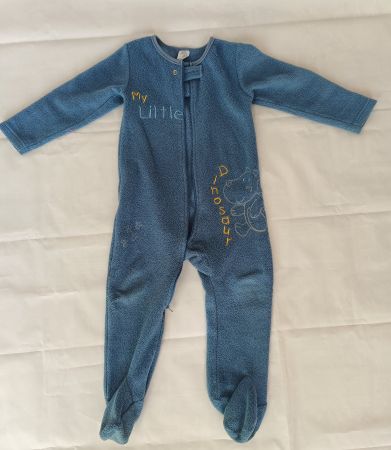 Kinder Schlafanzug Overall Pyjama Plüsch Gr 92 Blau Dino
