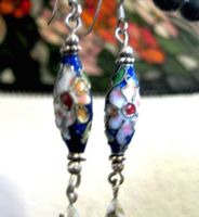 ALTE CLOISONNE OHRHÄNGER, AUS SILBER, MIT STERN, PUNZE