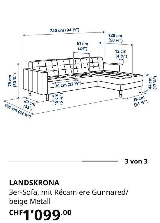 Divani: Sofa- Landskrona 3er-Sofa Recamiere beige – Usato da Zürich venduto da day_6ljw 4