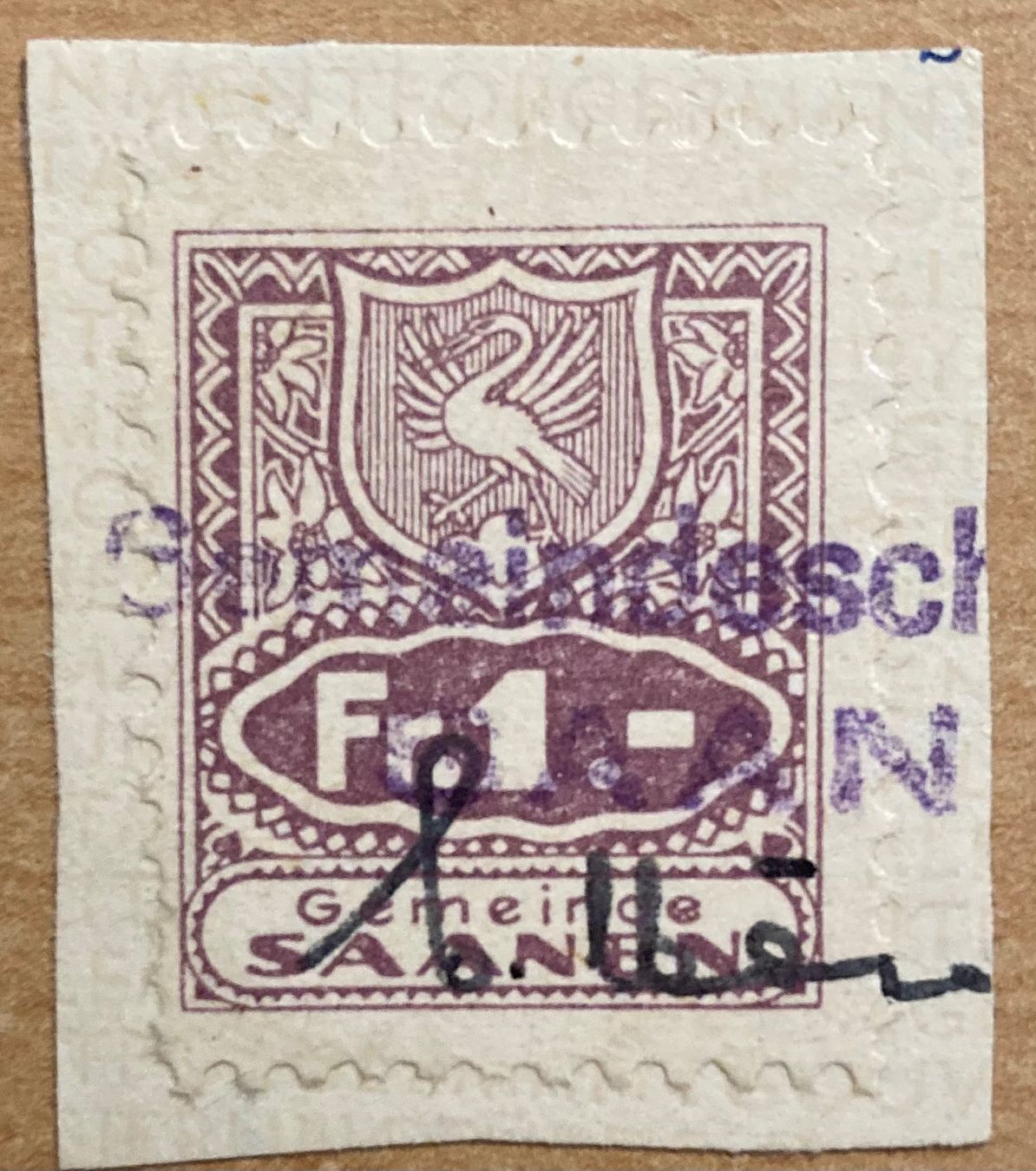 Alle Briefmarken: Ausschnitt Fiskalmarke Gemeinde Saanen – Gebraucht aus Hunzenschwil von zibu88