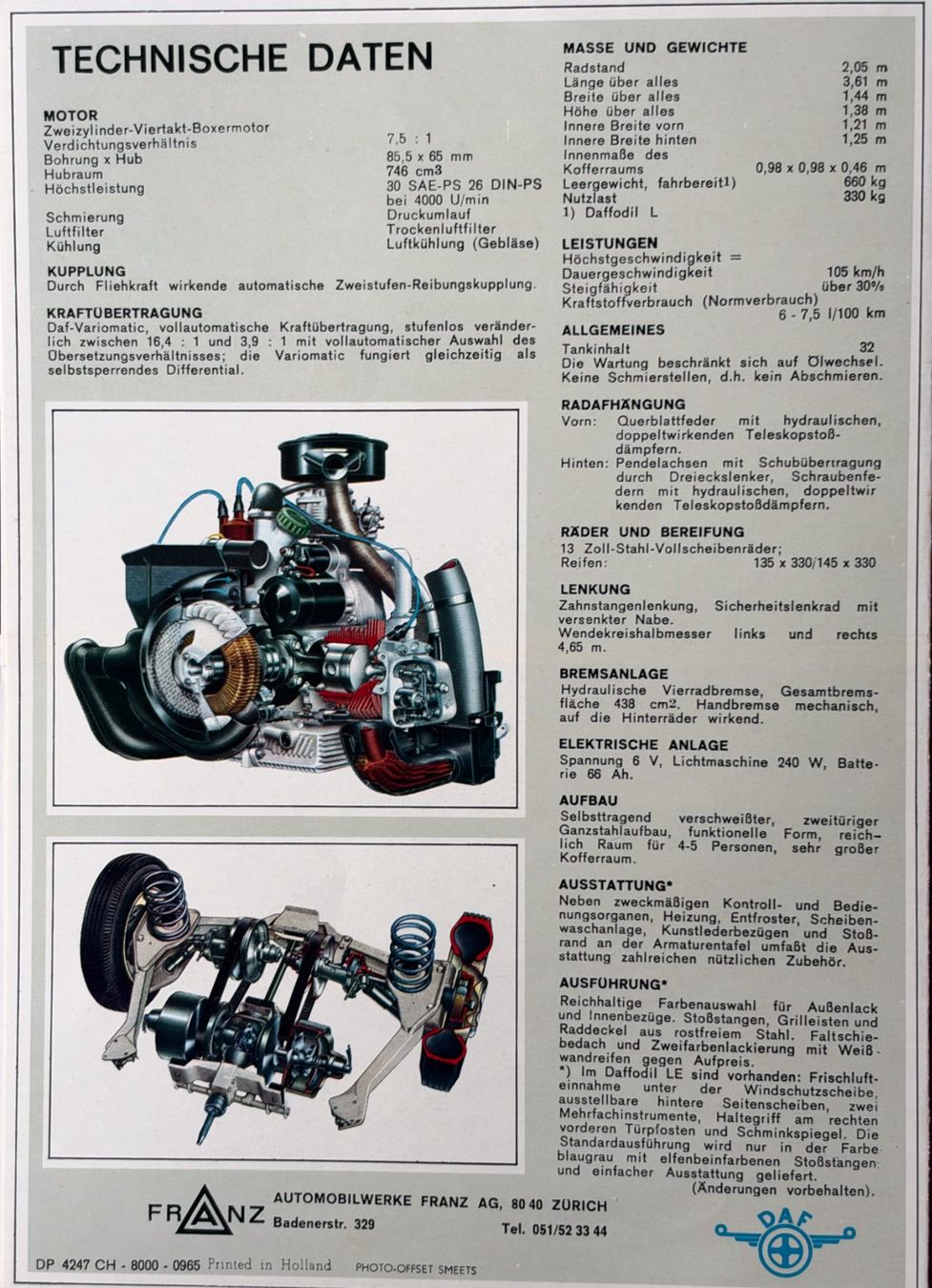 Daf Dokumente: PROSPEKT  | DAF DAFFODIL - 32 VARIOMATIC | AB 09.1965/1966 – Gebraucht aus Unterägeri von GIGOLOLIT 1