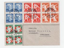 Schweiz, Pro Juventute, 4er-Block-Serie auf Brief, 1932