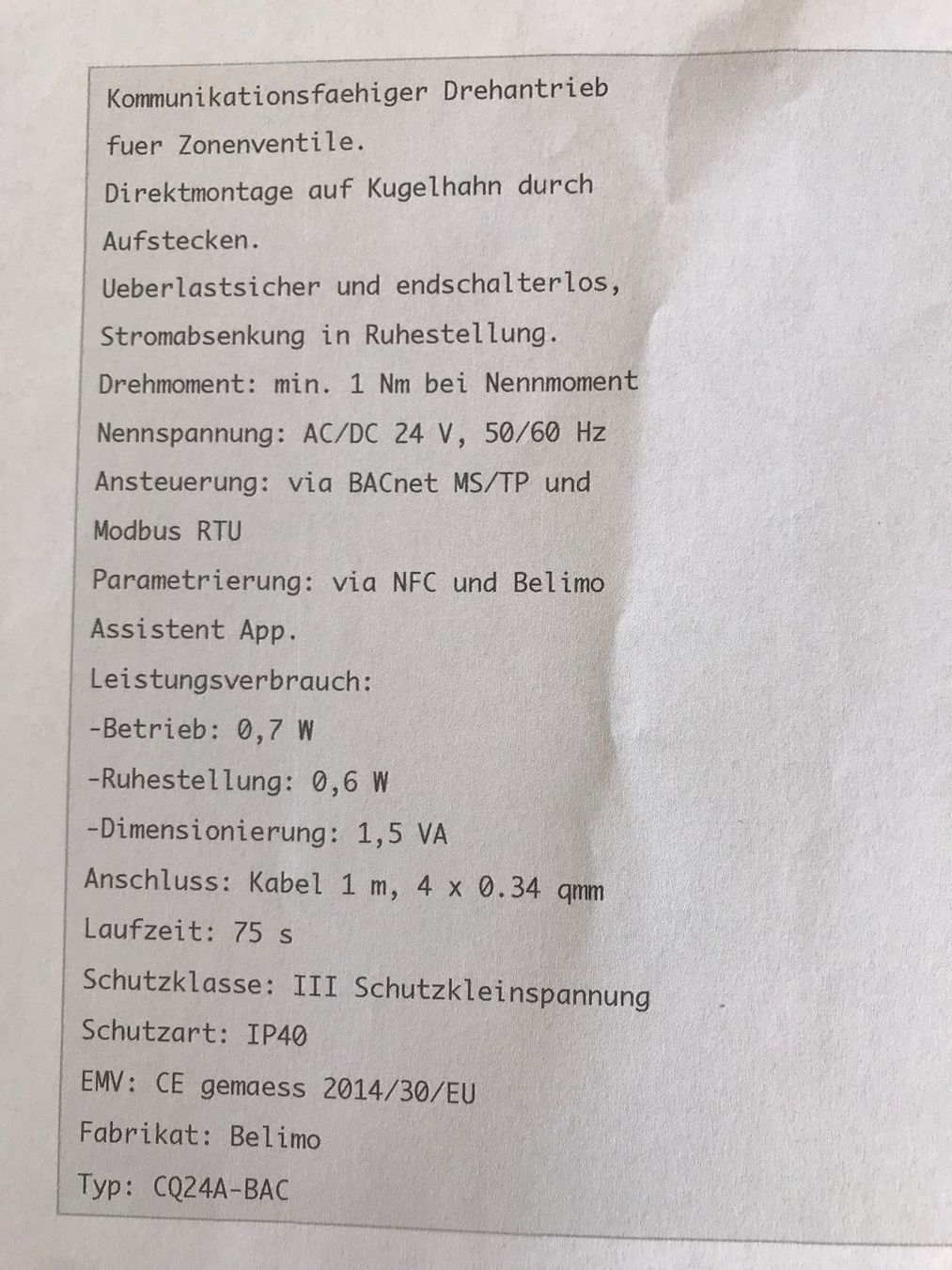 Belimo  Motori: Neuer Ventilantrieb Belimo, CQ24A-BAC – Nuovo e nell'imballaggio originale da winterthur venduto da Grami1 6