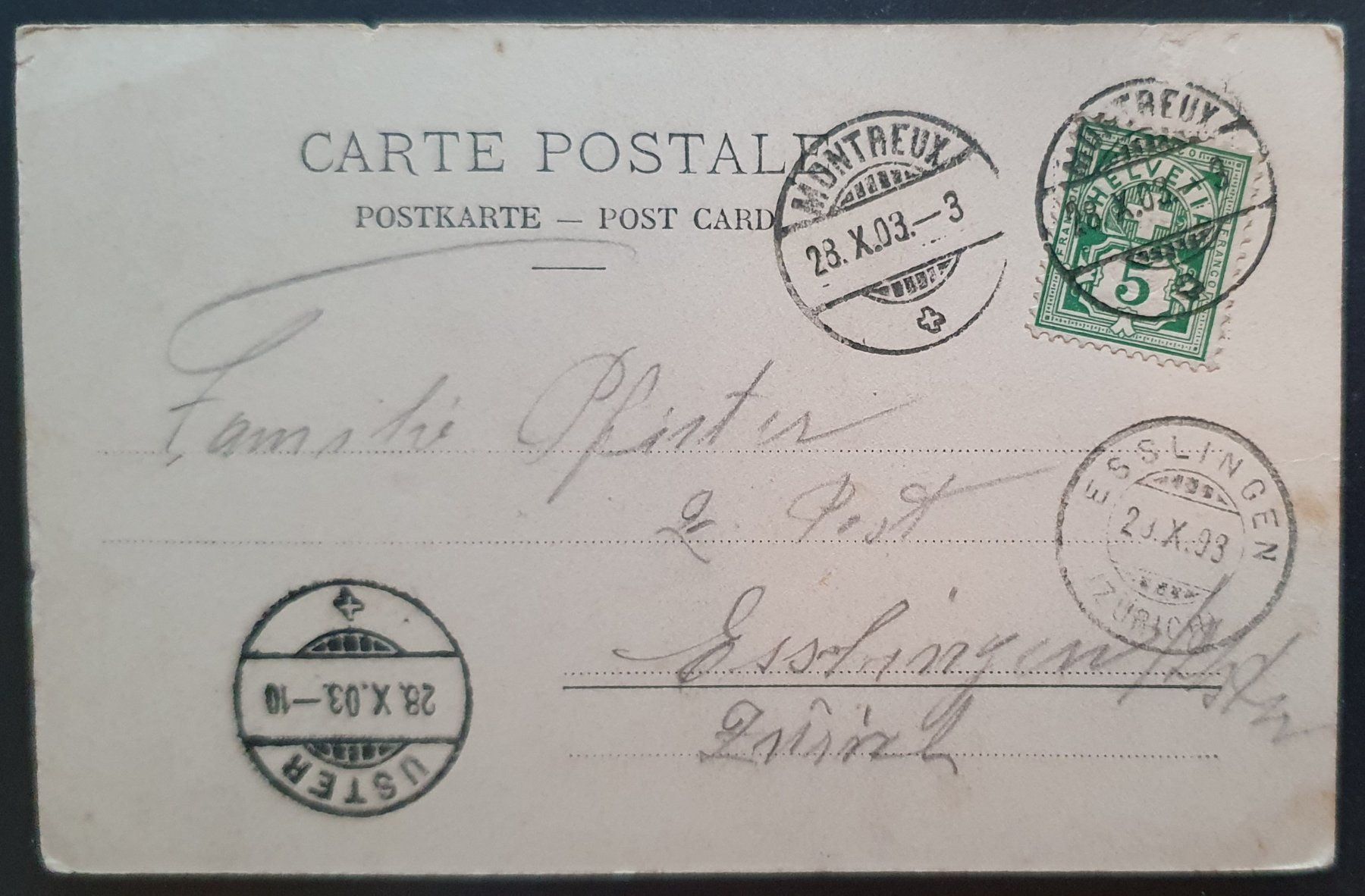 Cartoline postali: Aubonne 1903 – Usato da Kreuzlingen venduto da Rschweiz1 1