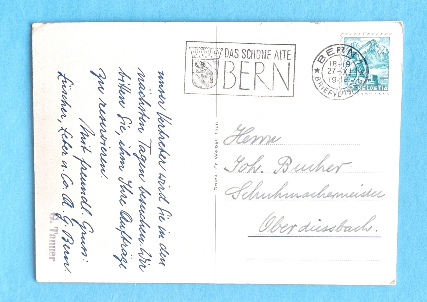 Cartes postales: Bern  -  Schäftemacherei - Zeughausstrasse 16 - 1943 – D'occasion à Rothrist par RROENK 1