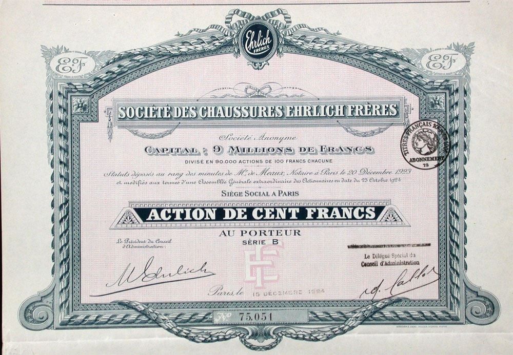 Documenti: Société des Chaussures Ehrlich Frères SA, Paris - 1924 – Usato da Solothurn venduto da Sgasche
