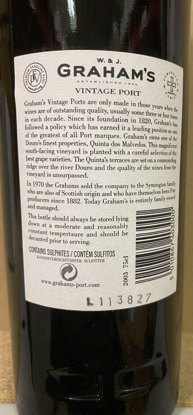 Wein: Graham's  Porto Vintage 2003 – Neu (gemäss Beschreibung) aus Cully von Forninho 2