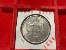 Silbermünze Portugal 1000 Reis 1844 Maria II.