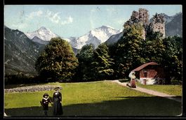 AK Interlaken, Ruine Unspunnen und Eiger, Mönch und Jungfrau