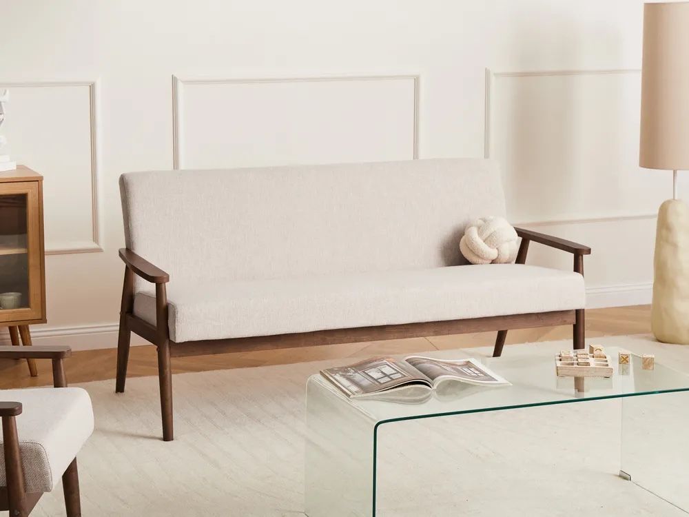 Beliani Sofas: 3-Seater Sofa Beige Wood Frame Good Condition – Neu (gemäss Beschreibung) aus Dietlikon von eeclaire 3