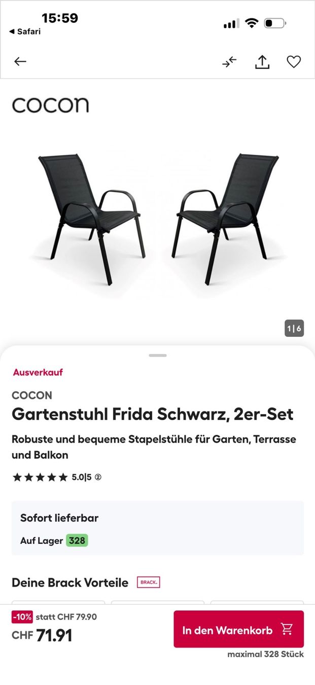 Sedie: Gartenstuhl Frida Schwarz – Nuovo e nell'imballaggio originale da Kestenholz venduto da cvx_889vv
