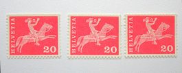 3 Rollenarken Posthornreiter 20 Rp ungestempelt mit Nummer