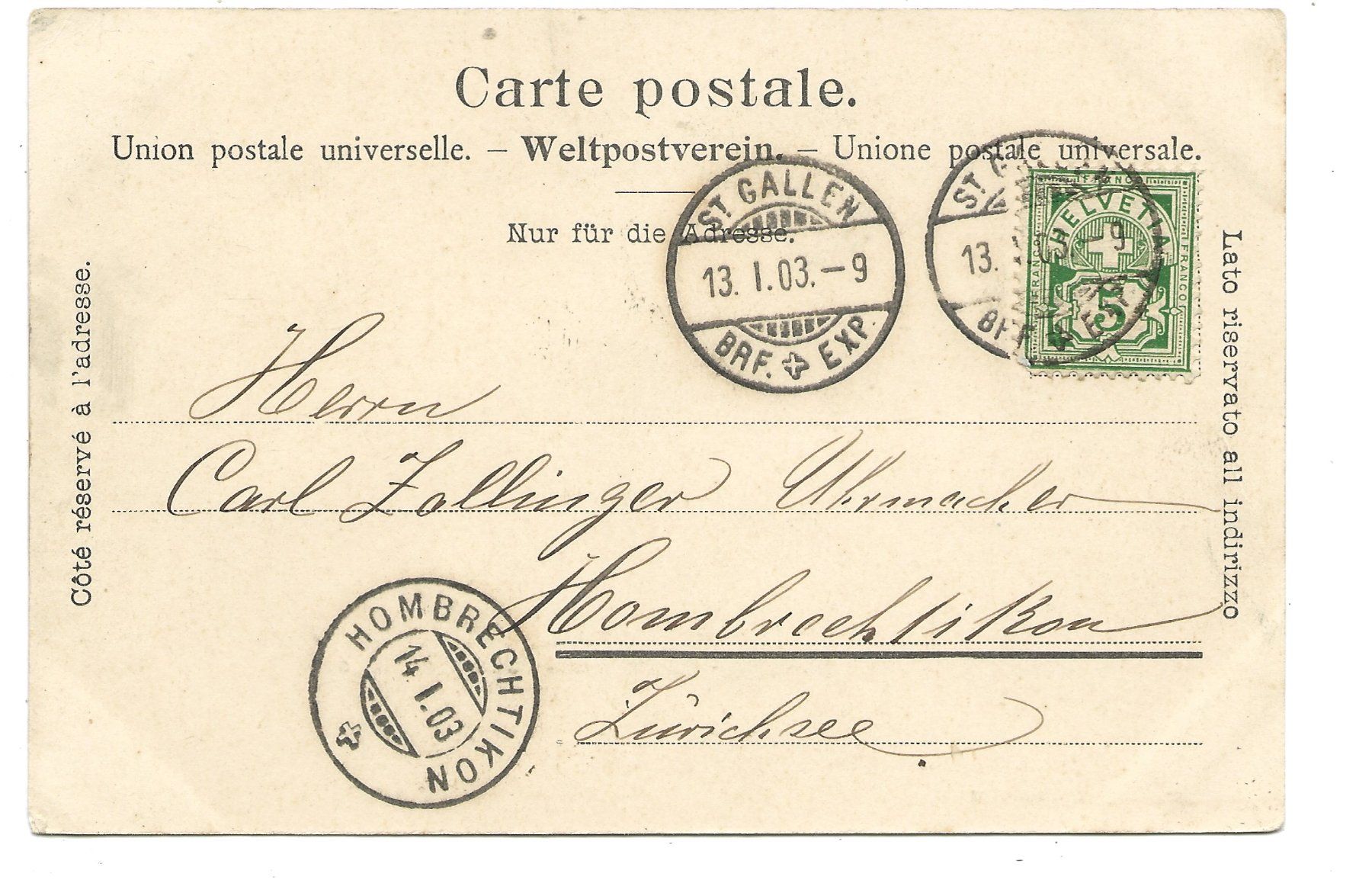 Ansichtskarten: St. Gallen - alter Bahnhof Gaiserbahn - Leonhardstrasse 1903 – Gebraucht aus Engelburg von Cartophil 1